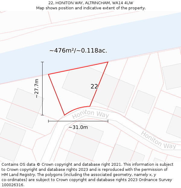 22, HONITON WAY, ALTRINCHAM, WA14 4UW: Plot and title map