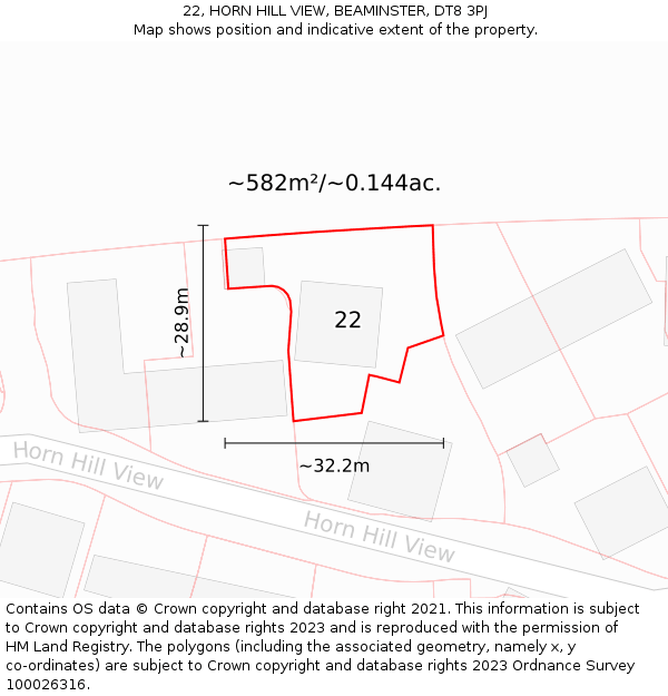 22, HORN HILL VIEW, BEAMINSTER, DT8 3PJ: Plot and title map