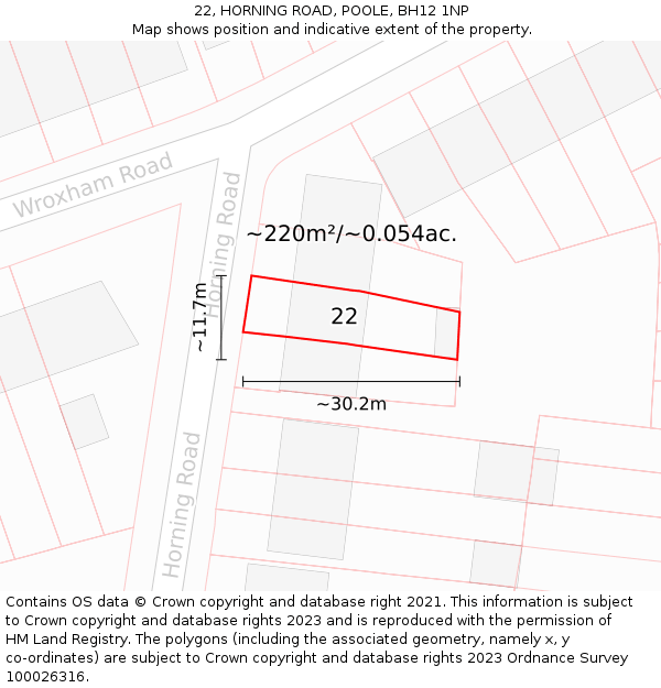 22, HORNING ROAD, POOLE, BH12 1NP: Plot and title map