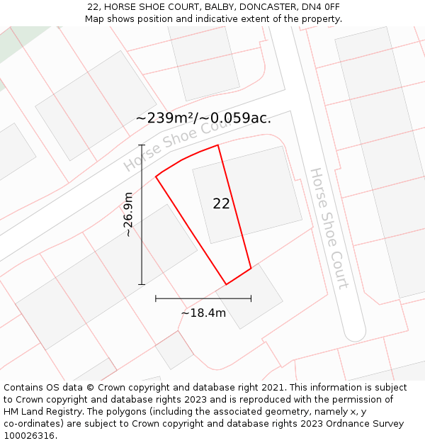 22, HORSE SHOE COURT, BALBY, DONCASTER, DN4 0FF: Plot and title map