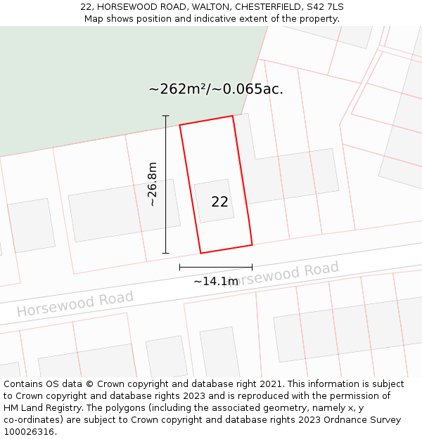 22, HORSEWOOD ROAD, WALTON, CHESTERFIELD, S42 7LS: Plot and title map
