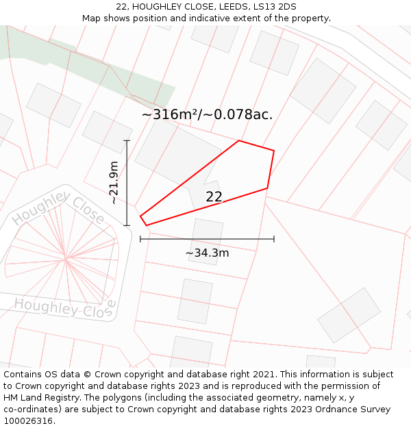 22, HOUGHLEY CLOSE, LEEDS, LS13 2DS: Plot and title map