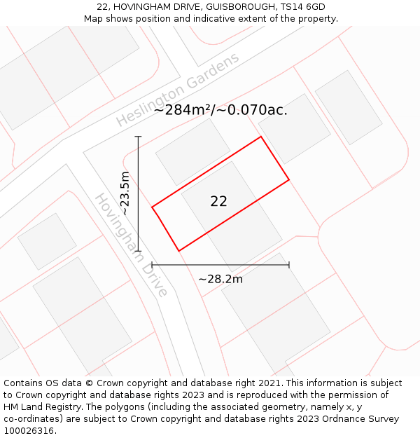 22, HOVINGHAM DRIVE, GUISBOROUGH, TS14 6GD: Plot and title map