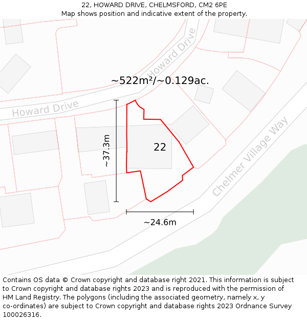 22, HOWARD DRIVE, CHELMSFORD, CM2 6PE: Plot and title map