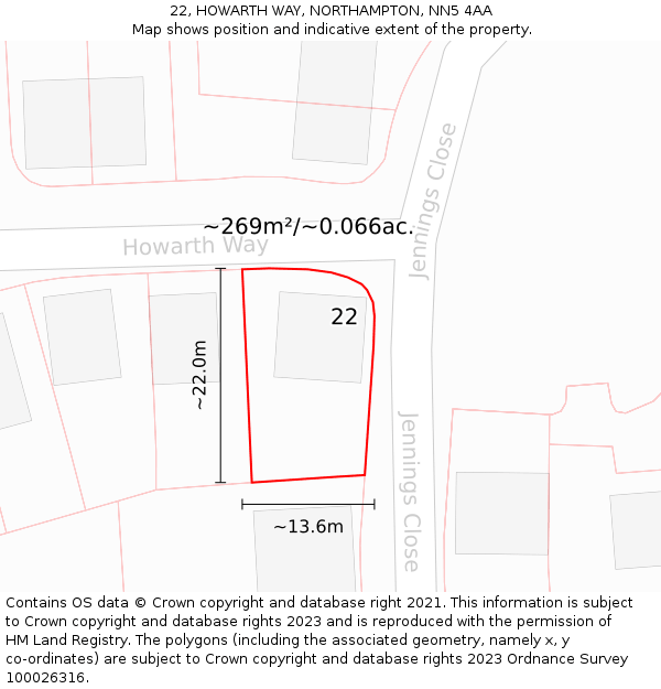 22, HOWARTH WAY, NORTHAMPTON, NN5 4AA: Plot and title map