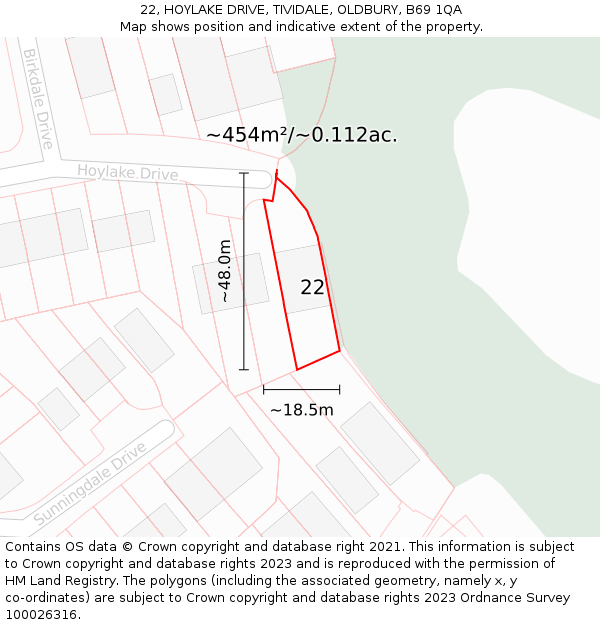 22, HOYLAKE DRIVE, TIVIDALE, OLDBURY, B69 1QA: Plot and title map