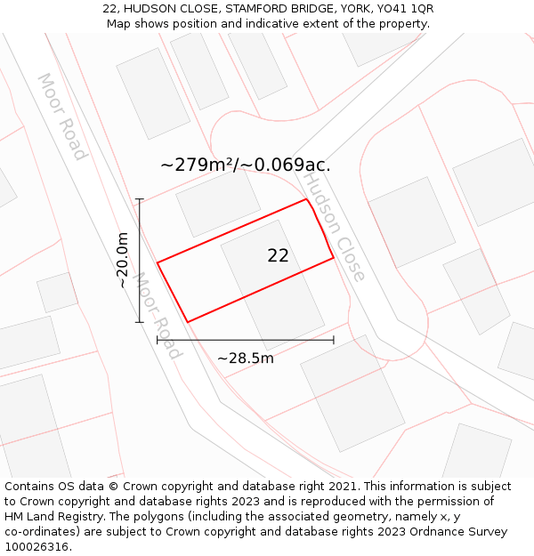22, HUDSON CLOSE, STAMFORD BRIDGE, YORK, YO41 1QR: Plot and title map