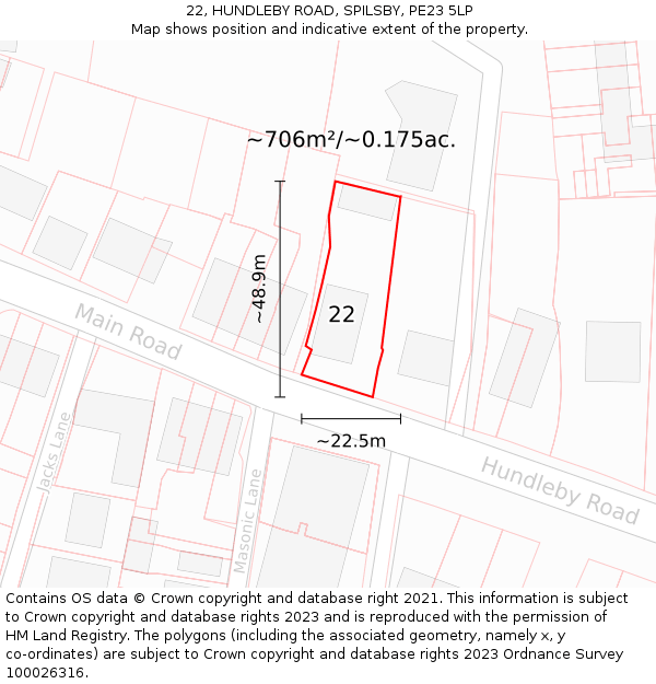 22, HUNDLEBY ROAD, SPILSBY, PE23 5LP: Plot and title map