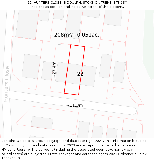22, HUNTERS CLOSE, BIDDULPH, STOKE-ON-TRENT, ST8 6SY: Plot and title map