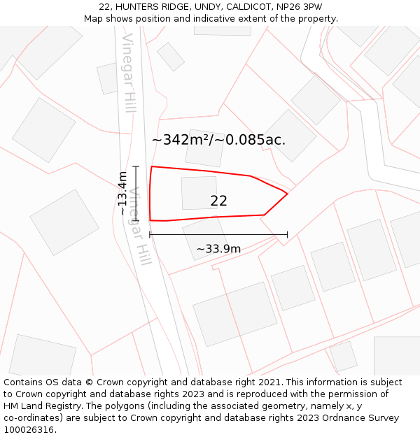 22, HUNTERS RIDGE, UNDY, CALDICOT, NP26 3PW: Plot and title map