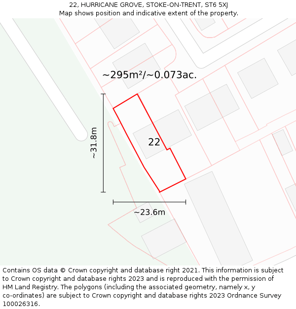 22, HURRICANE GROVE, STOKE-ON-TRENT, ST6 5XJ: Plot and title map