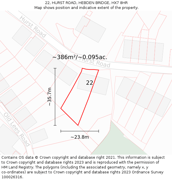 22, HURST ROAD, HEBDEN BRIDGE, HX7 8HR: Plot and title map