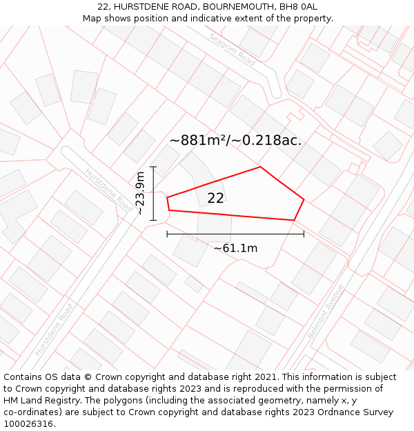 22, HURSTDENE ROAD, BOURNEMOUTH, BH8 0AL: Plot and title map