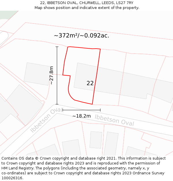 22, IBBETSON OVAL, CHURWELL, LEEDS, LS27 7RY: Plot and title map
