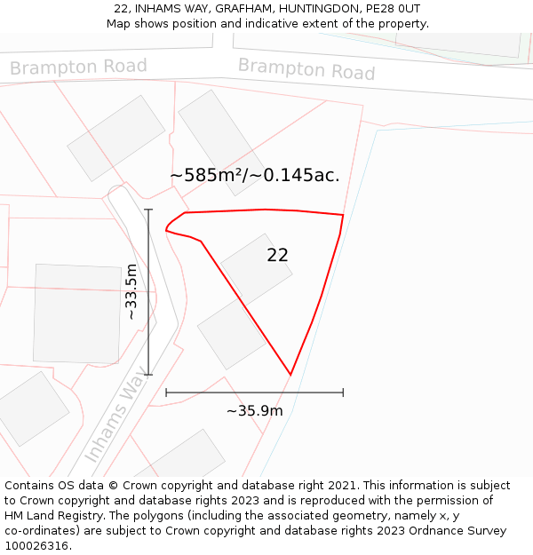 22, INHAMS WAY, GRAFHAM, HUNTINGDON, PE28 0UT: Plot and title map