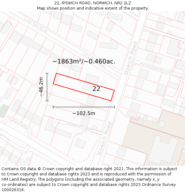 22, IPSWICH ROAD, NORWICH, NR2 2LZ: Plot and title map