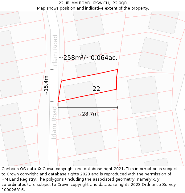 22, IRLAM ROAD, IPSWICH, IP2 9QR: Plot and title map