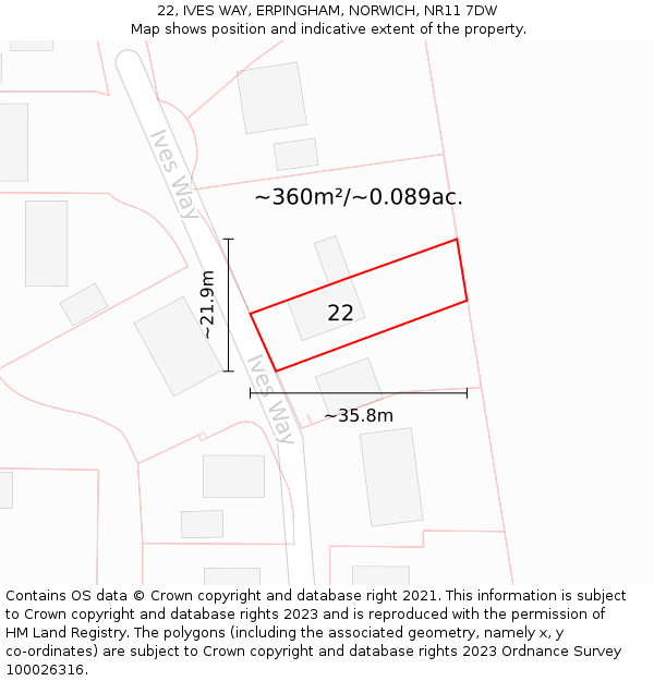 22, IVES WAY, ERPINGHAM, NORWICH, NR11 7DW: Plot and title map