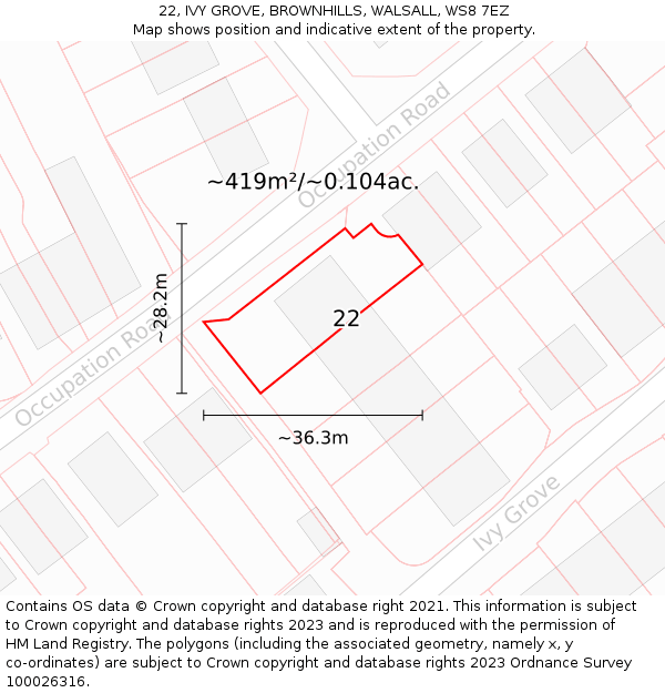 22, IVY GROVE, BROWNHILLS, WALSALL, WS8 7EZ: Plot and title map