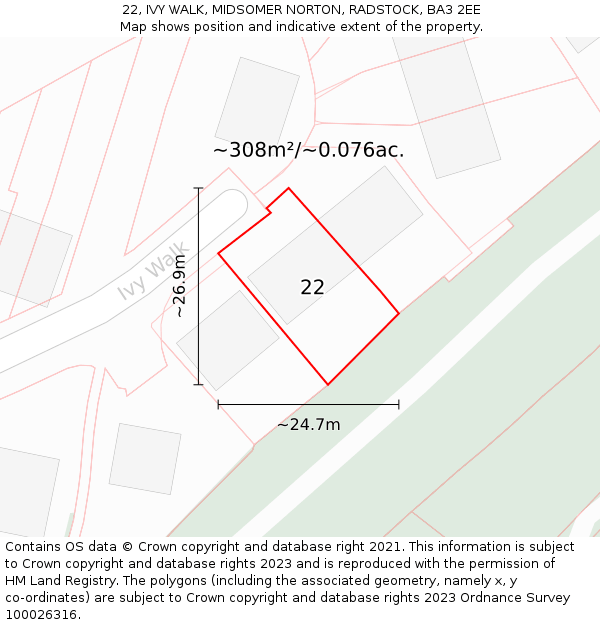 22, IVY WALK, MIDSOMER NORTON, RADSTOCK, BA3 2EE: Plot and title map