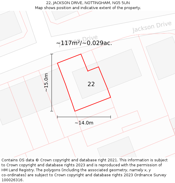 22, JACKSON DRIVE, NOTTINGHAM, NG5 5UN: Plot and title map