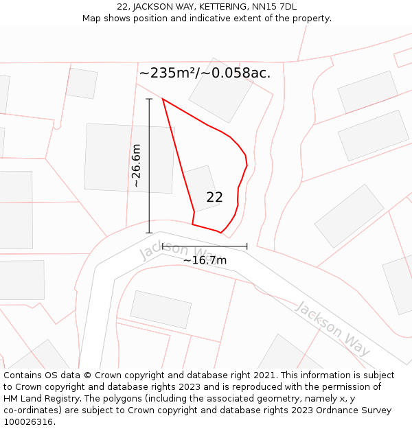 22, JACKSON WAY, KETTERING, NN15 7DL: Plot and title map