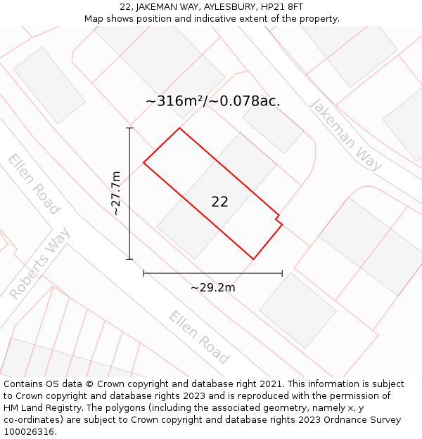 22, JAKEMAN WAY, AYLESBURY, HP21 8FT: Plot and title map