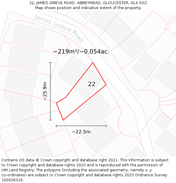 22, JAMES GRIEVE ROAD, ABBEYMEAD, GLOUCESTER, GL4 5GZ: Plot and title map