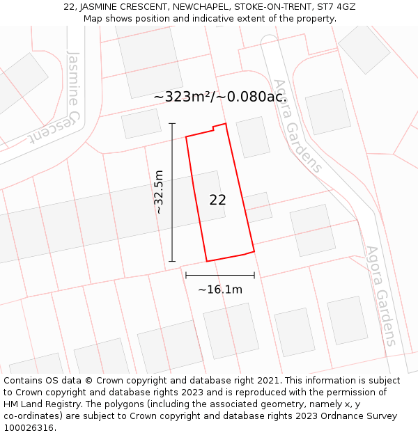 22, JASMINE CRESCENT, NEWCHAPEL, STOKE-ON-TRENT, ST7 4GZ: Plot and title map