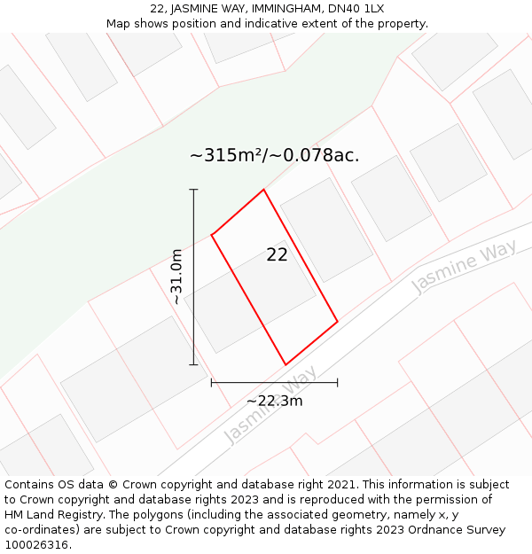 22, JASMINE WAY, IMMINGHAM, DN40 1LX: Plot and title map