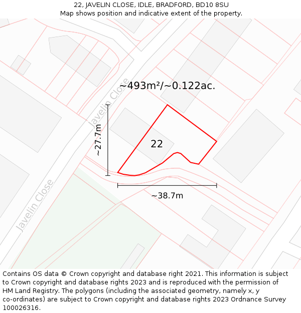 22, JAVELIN CLOSE, IDLE, BRADFORD, BD10 8SU: Plot and title map