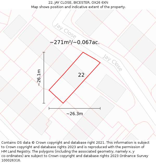 22, JAY CLOSE, BICESTER, OX26 6XN: Plot and title map