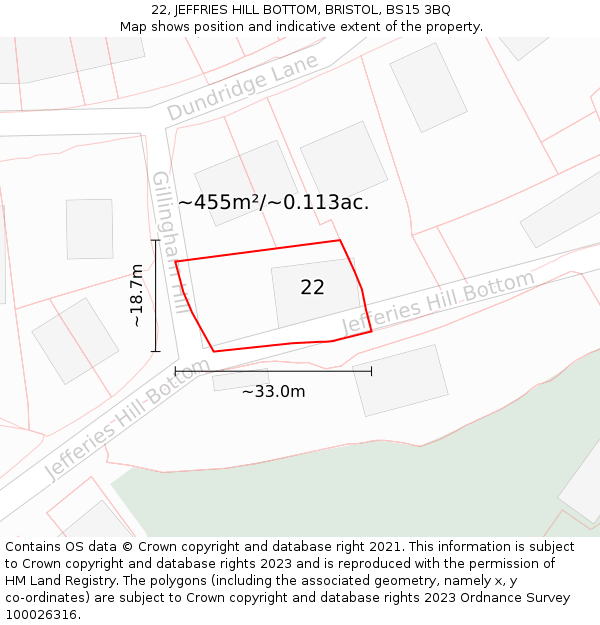 22, JEFFRIES HILL BOTTOM, BRISTOL, BS15 3BQ: Plot and title map