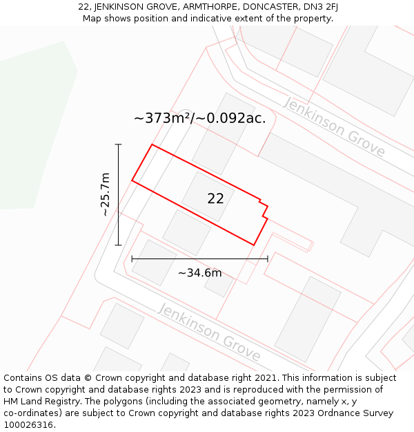22, JENKINSON GROVE, ARMTHORPE, DONCASTER, DN3 2FJ: Plot and title map