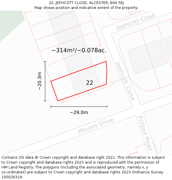 22, JEPHCOTT CLOSE, ALCESTER, B49 5EJ: Plot and title map