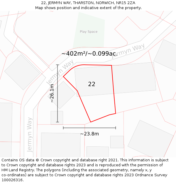 22, JERMYN WAY, THARSTON, NORWICH, NR15 2ZA: Plot and title map