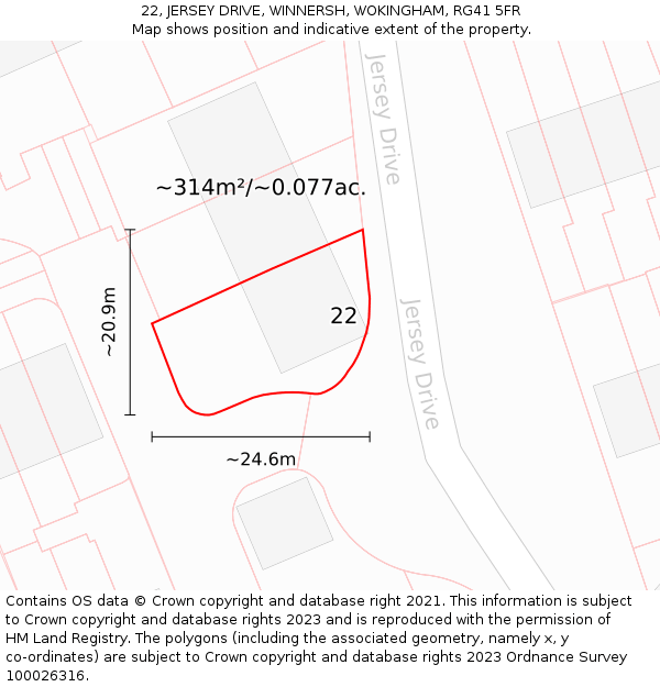 22, JERSEY DRIVE, WINNERSH, WOKINGHAM, RG41 5FR: Plot and title map