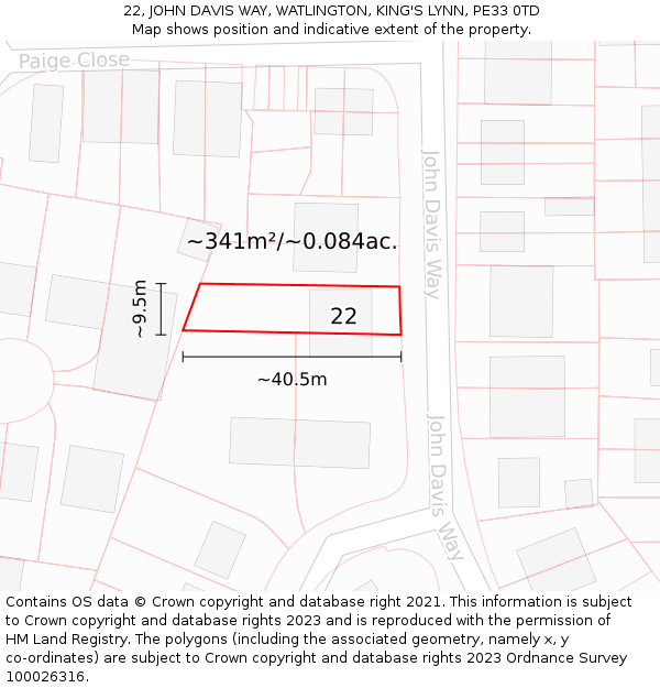 22, JOHN DAVIS WAY, WATLINGTON, KING'S LYNN, PE33 0TD: Plot and title map