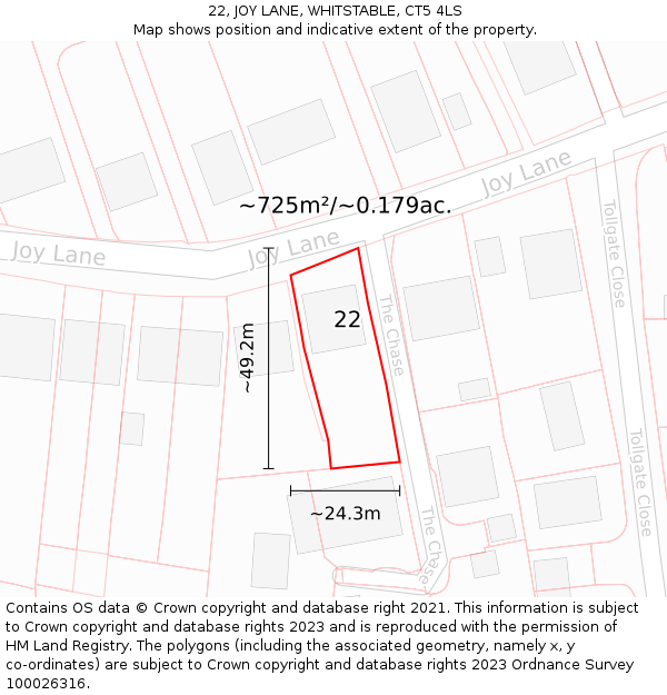 22, JOY LANE, WHITSTABLE, CT5 4LS: Plot and title map
