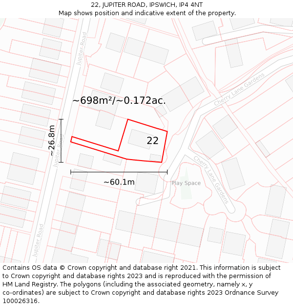 22, JUPITER ROAD, IPSWICH, IP4 4NT: Plot and title map