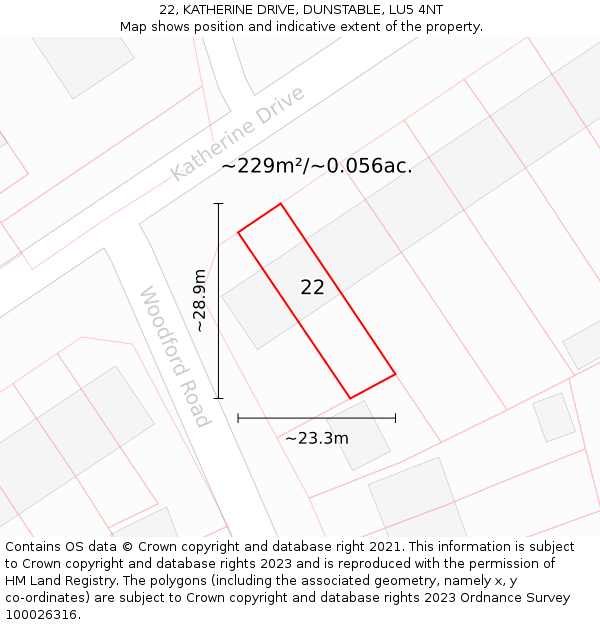 22, KATHERINE DRIVE, DUNSTABLE, LU5 4NT: Plot and title map
