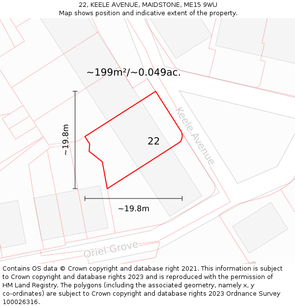 22, KEELE AVENUE, MAIDSTONE, ME15 9WU: Plot and title map