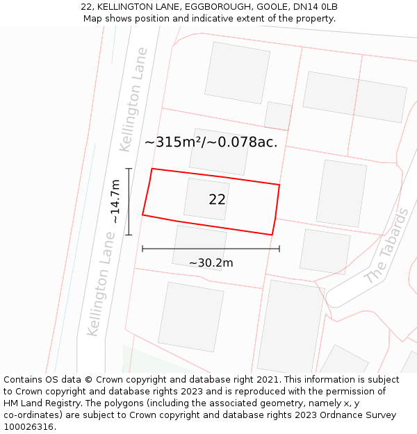 22, KELLINGTON LANE, EGGBOROUGH, GOOLE, DN14 0LB: Plot and title map