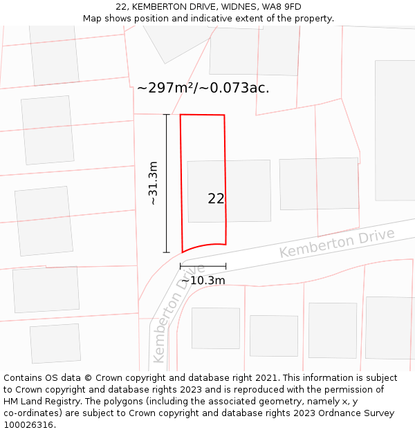22, KEMBERTON DRIVE, WIDNES, WA8 9FD: Plot and title map