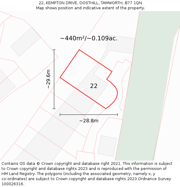 22, KEMPTON DRIVE, DOSTHILL, TAMWORTH, B77 1QN: Plot and title map