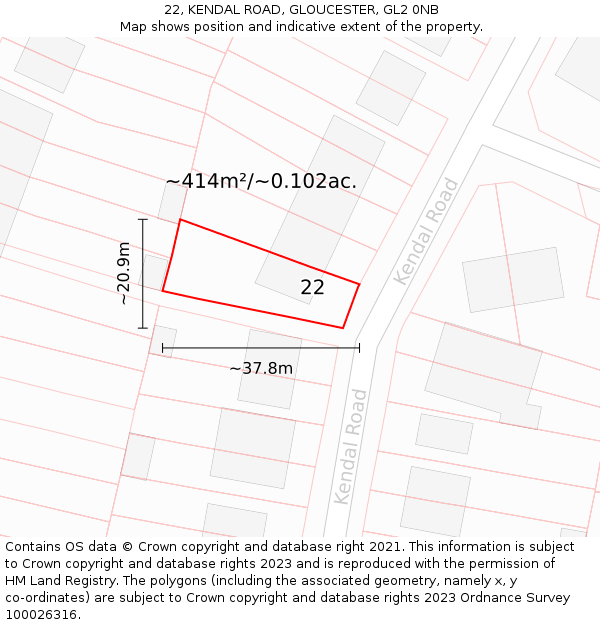 22, KENDAL ROAD, GLOUCESTER, GL2 0NB: Plot and title map