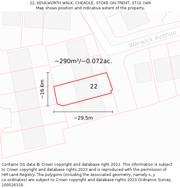 22, KENILWORTH WALK, CHEADLE, STOKE-ON-TRENT, ST10 1WA: Plot and title map