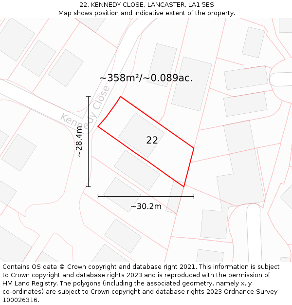 22, KENNEDY CLOSE, LANCASTER, LA1 5ES: Plot and title map