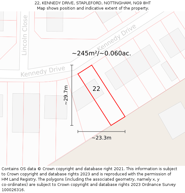 22, KENNEDY DRIVE, STAPLEFORD, NOTTINGHAM, NG9 8HT: Plot and title map