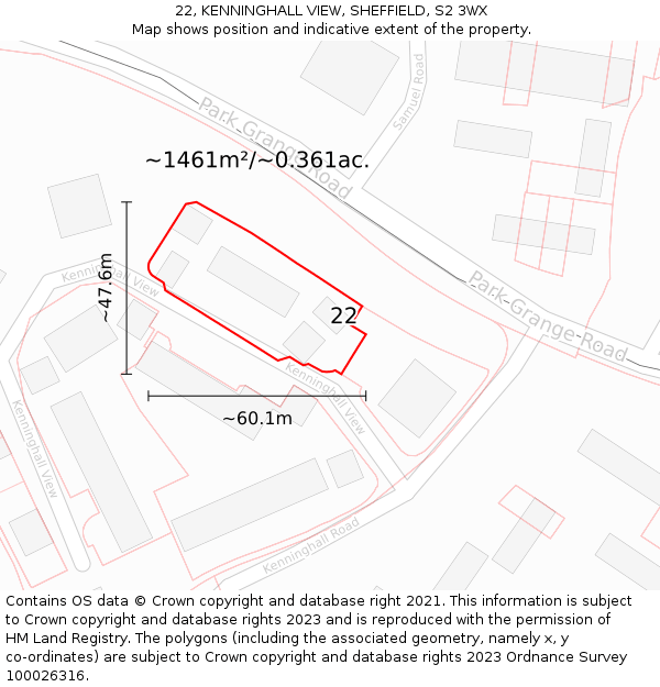 22, KENNINGHALL VIEW, SHEFFIELD, S2 3WX: Plot and title map